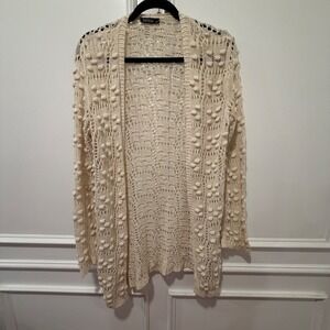 Janina Women's Size40(8/10) Cream Open Knit Cardigan Sweater Boho Beach Cover Up